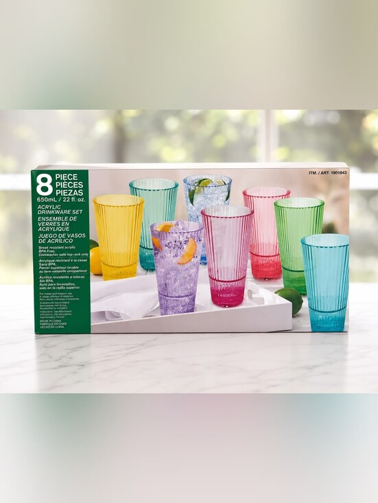 costco Other - 8-Piece Multicolor Acrylic Drinkware Set - Bright Colored Tumblers